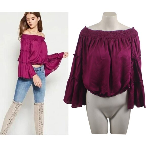 Free People Free Spirit Women Size S Off The Shoulder Wide Sleeve Cropped Top - Picture 13 of 13